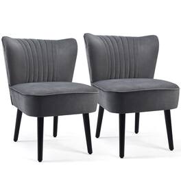 Costway - Set of 2 Armless Accent Chair Upholstered Leisure Chair Single Sofa Dark Grey - Dark Gray