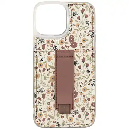 Front. Walli Cases - Harvest Fields Phone Case with Wallet and Finger Strap for iPhone 16 - Black and White Check.