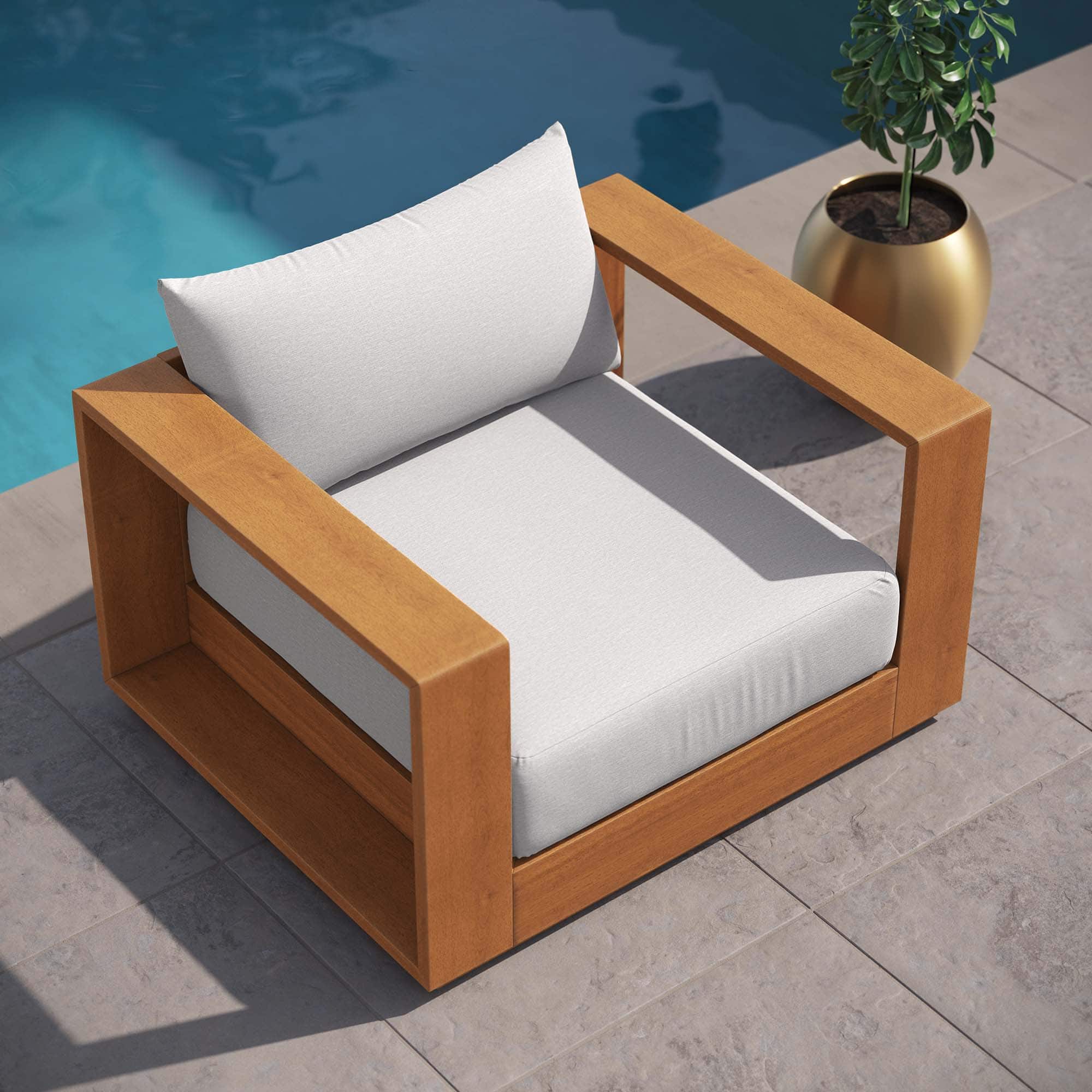 Alt View 3. Modway - Tahoe Outdoor Patio Acacia Wood Chair by Modway - Natural Light Gray.