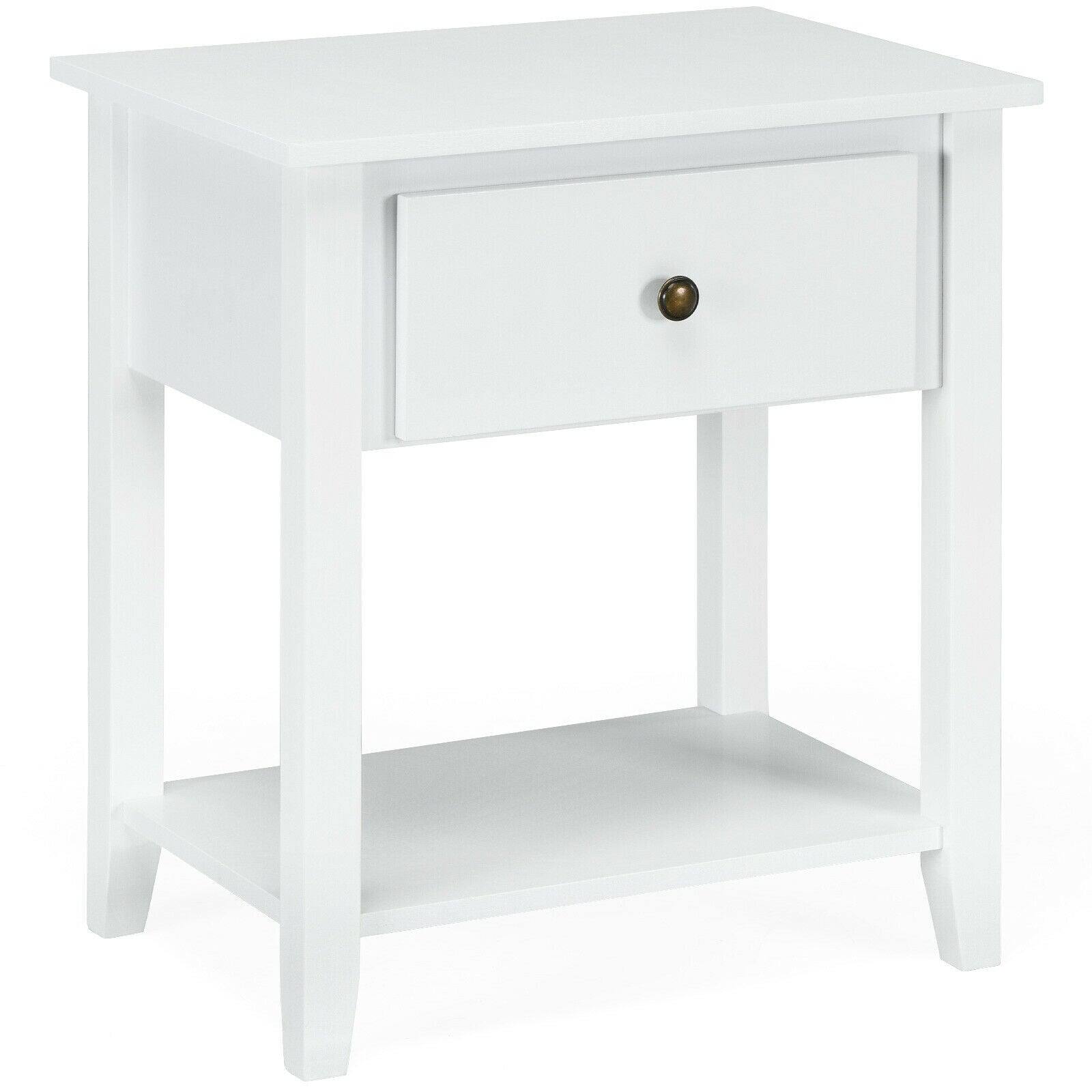 Front. Boyel Living - White Nightstand with Drawer and Storage Shelf for Bedroom - White.