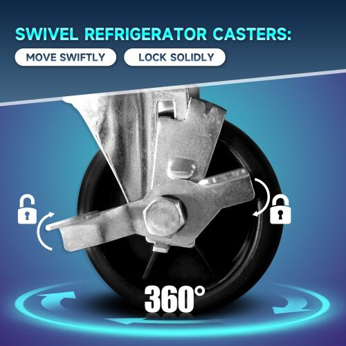 SWIVEL REFRIGERATOR CASTERS: MOVE SWIFTLY LOCK SOLIDLY 360