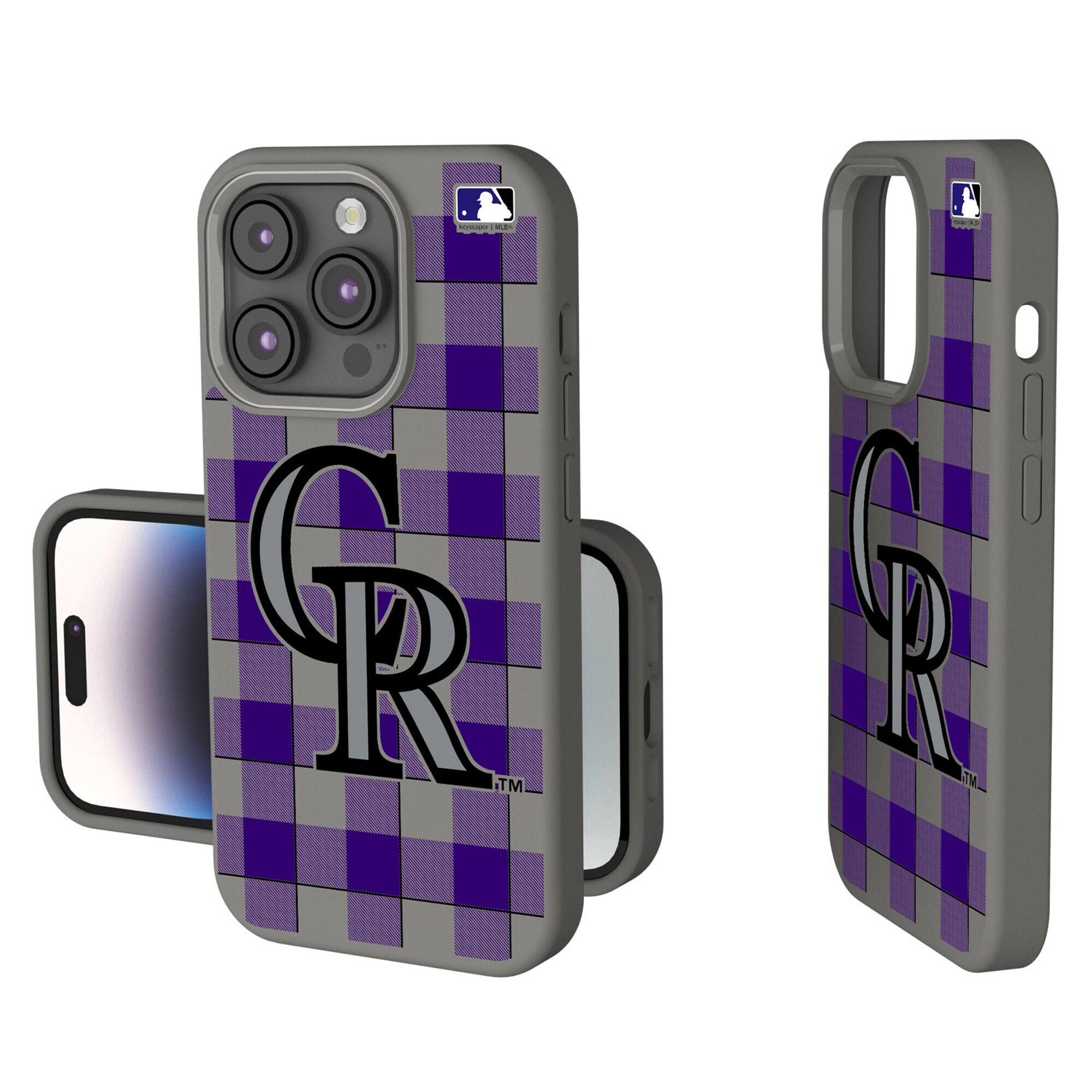 Front. Keyscaper - Colorado Rockies Plaid Soft Touch iPhone Case - 14 Pro Max - Gray.