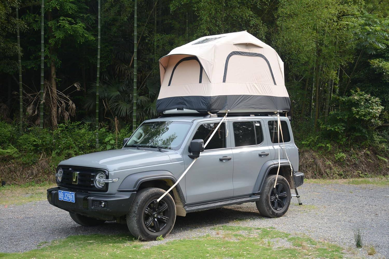 Alt View 2. Trinkets Crazed - Inflatable Rooftop Tent for Car SUV Truck,2 Person Roof Top Camping Tent with Mattress & Ladder - beige.