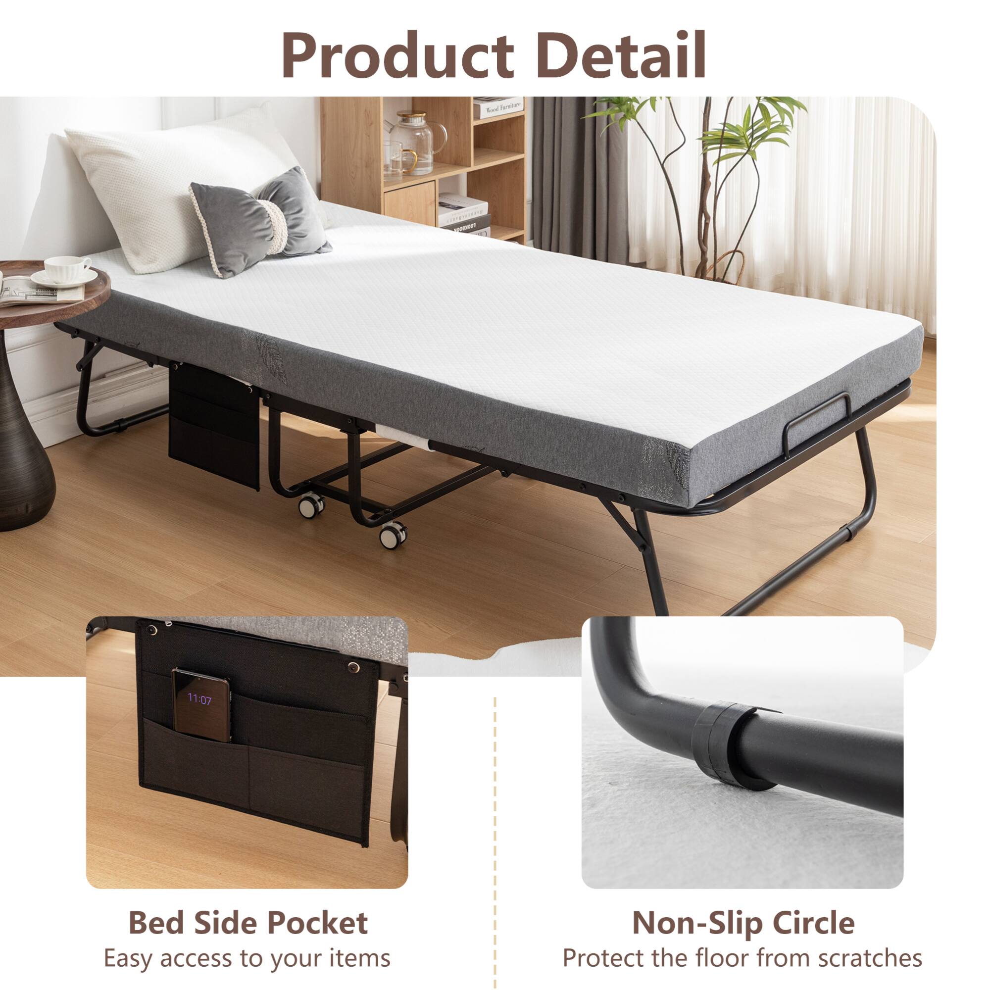 Product Detail

Bed Side Pocket  
Easy access to your items

Non-Slip Circle  
Protect the floor from scratches