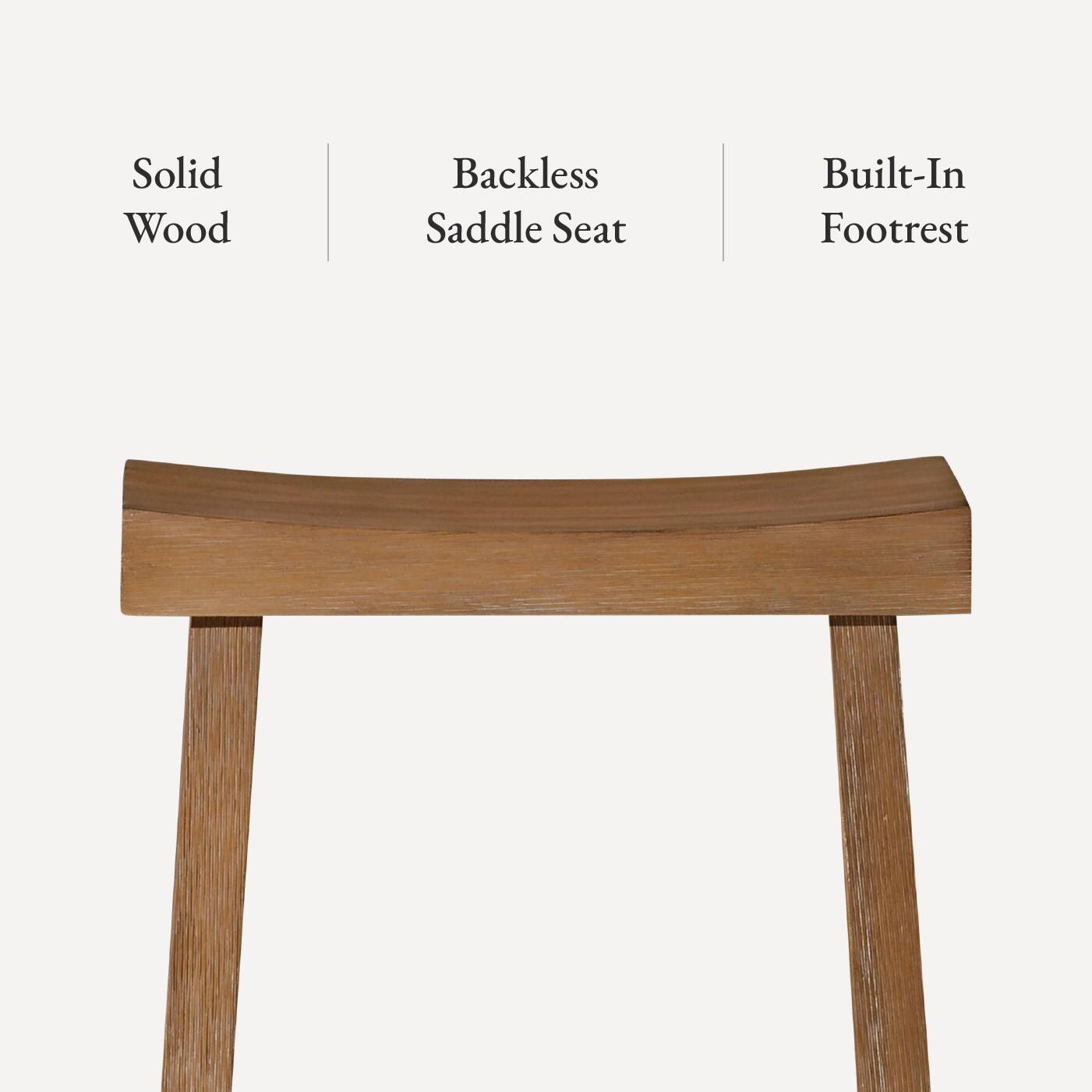 Solid Wood Backless Saddle Seat Built-In Footrest
