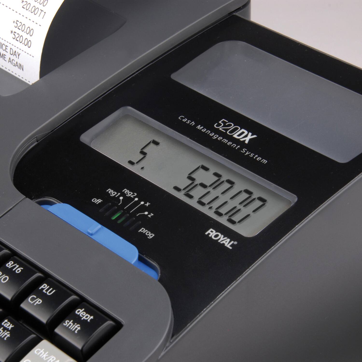 Onion 20.00 T1 $520.00 ICE *520.00 ME DAY AGAIN Cash Management 520DX 5. System reg1 reg2 520.00 off x LlOilE prog Z ROYAL 8/16 O PLU C/P tax dept shift shift - chk/R