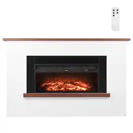 Loheer - 65.5 inch freestanding electric fireplace with mantel 1500W - Black White