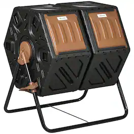 Outsunny - Dual Chamber Compost Tumbler Bin, Outdoor Tumbling Composter with 24 Ventilation Openings and Steel Legs - Brown and Black