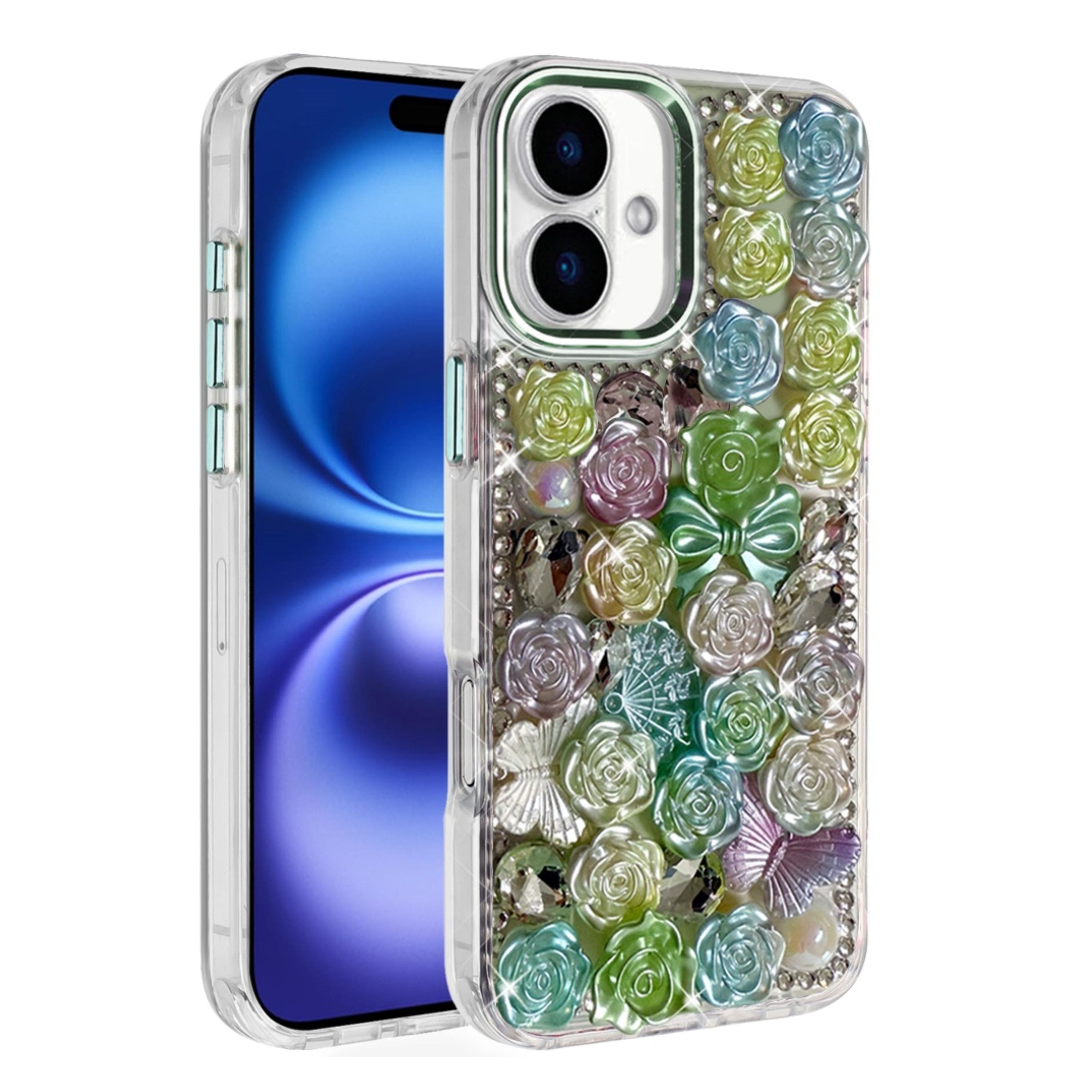 Kitcheniva - Full 3D Roses Design Phone Case With Tempered Glass For iPhone 17 - Green price history on PriceWatchPro
