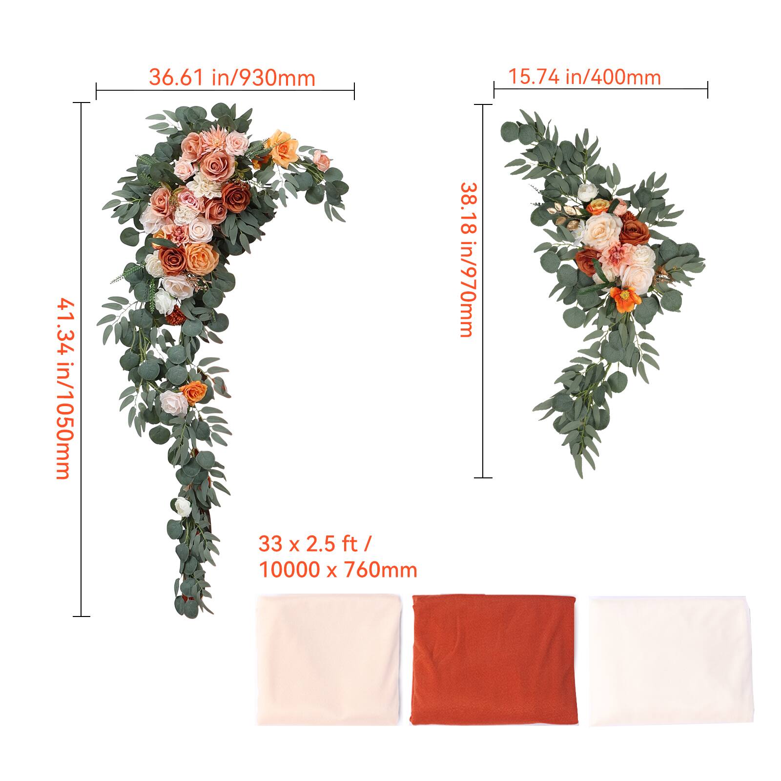 36.61 in/930mm  
15.74 in/400mm  
41.34 in/1050mm  
38.18 in/970mm  
33 x 2.5 ft / 10000 x 760mm