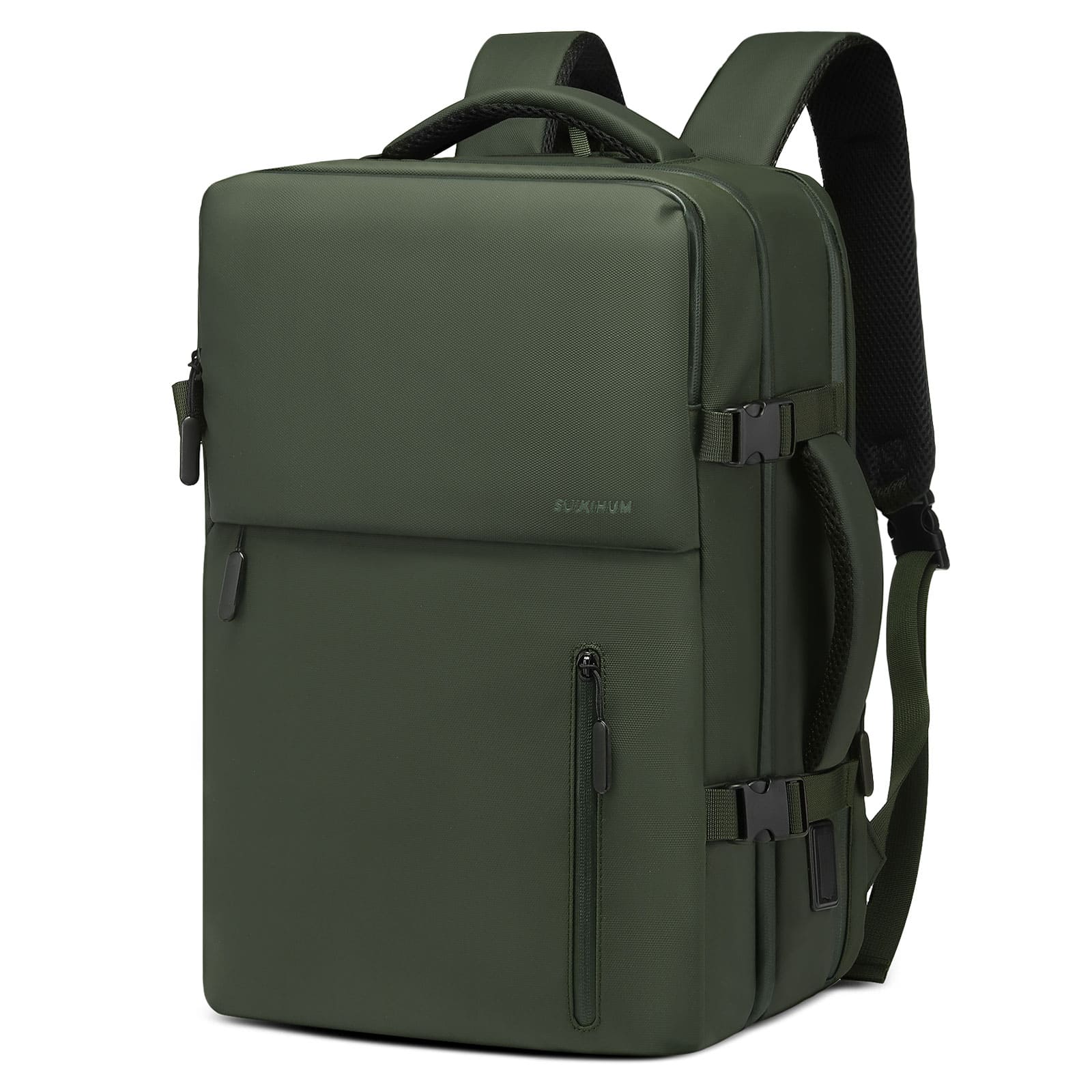 Unique Bargains - Lay Flat Carry on Travel Backpack, 30L Airline Approved, Fits 16" Laptop, USB-C & USB-A, Water Resistant - Green