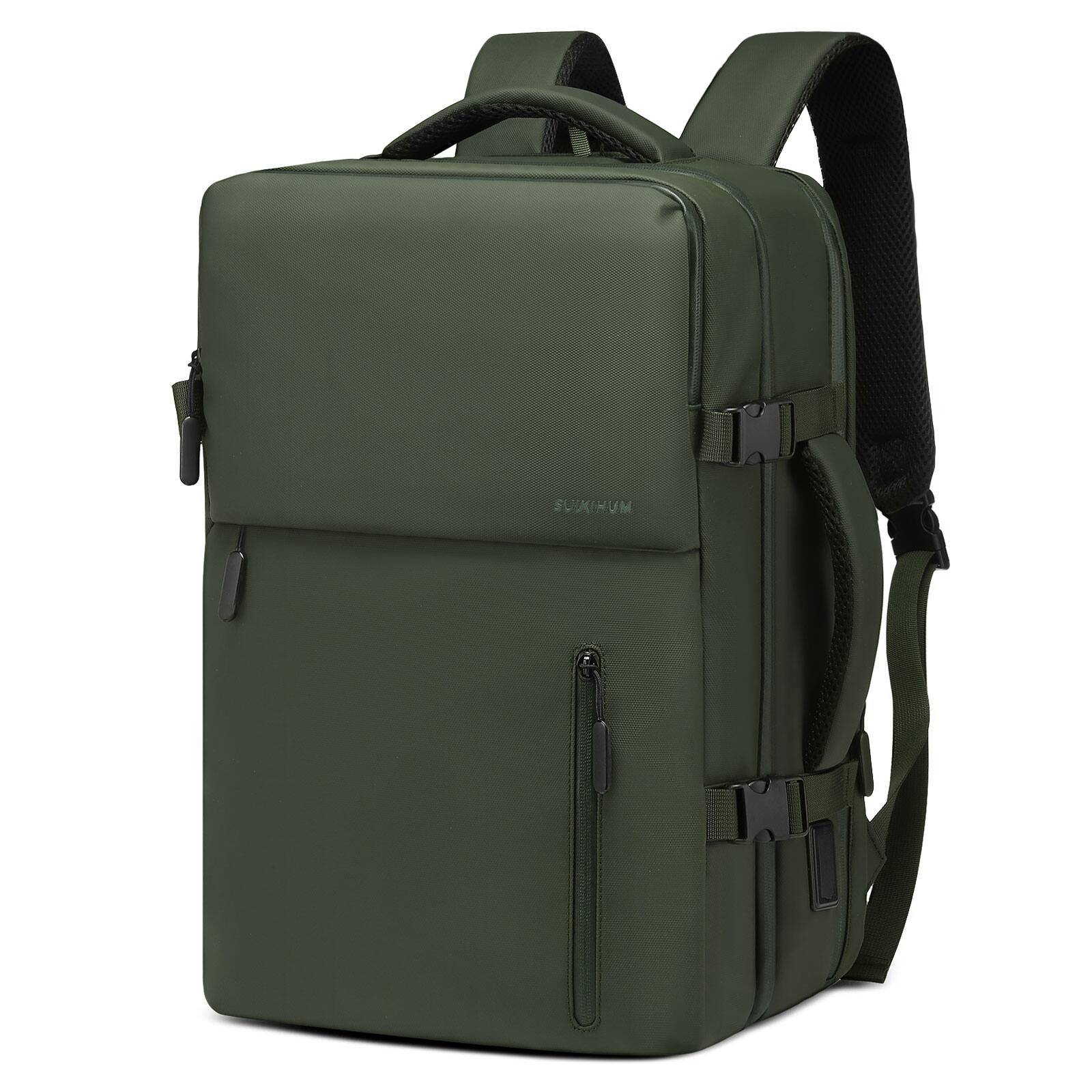 Front. Unique Bargains - Lay Flat Carry on Travel Backpack, 30L Airline Approved, Fits 16" Laptop, USB-C & USB-A, Water Resistant - Green.