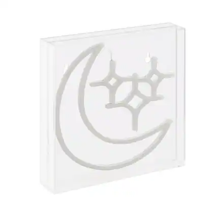 Front. Jonathan Y - Starry Crescent 10" Square Contemporary Glam Acrylic Box USB Operated LED Neon Light, White - White.