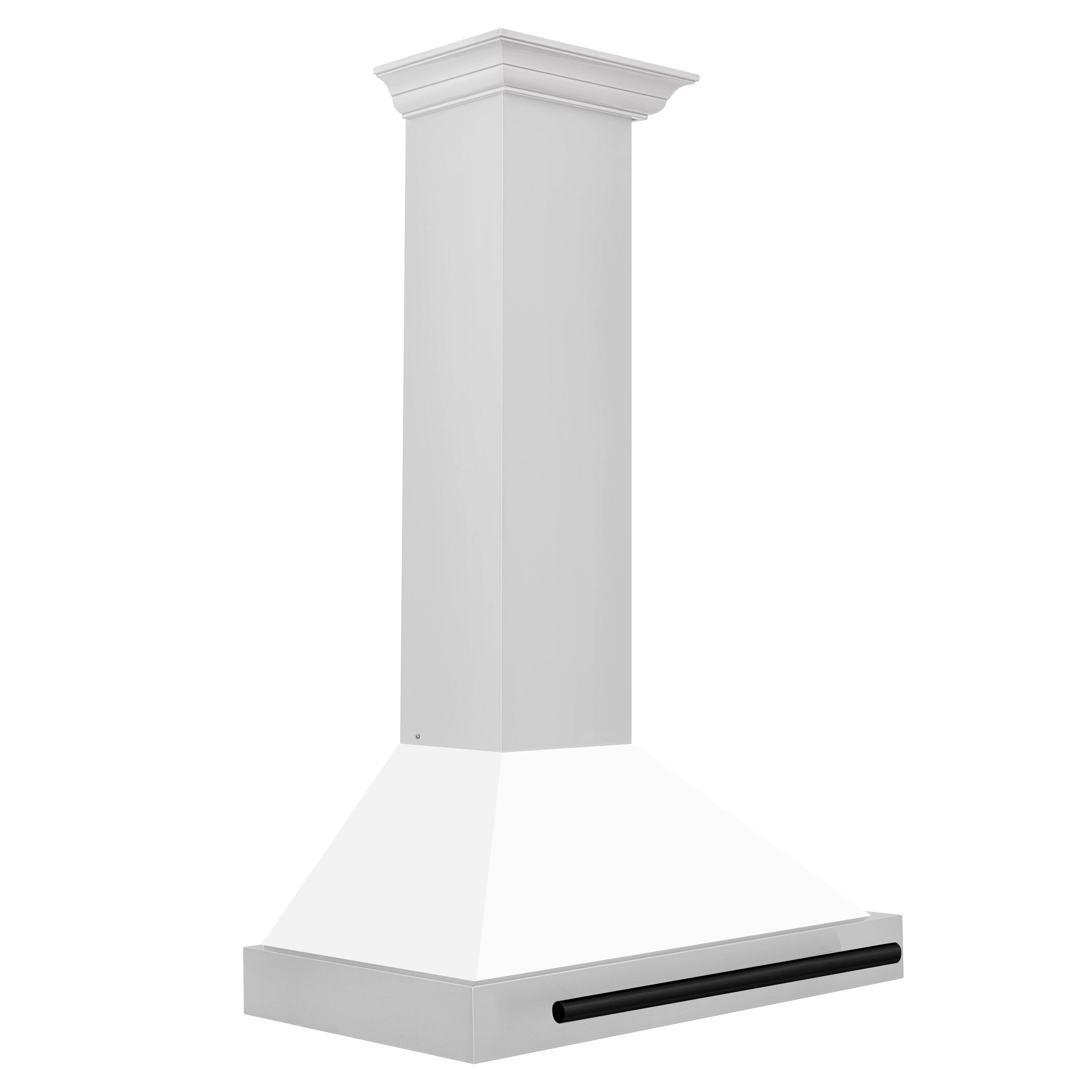 Left. ZLINE - ZLINE 30 in. Autograph Edition Convertible Stainless Steel Range Hood with White Matte Shell and Matte Black Accents - White Matte.