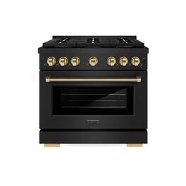ZLINE - Autograph 36 in. 5.2 Cu. Ft. Freestanding Paramount DuoPro Gas Range in Black Steel with Polished Gold Helix Handles - Black Stainless Steel