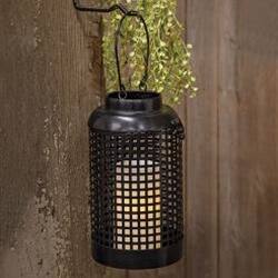 Angle. BreeBe - Black Metal Hanging Porch Lantern - Black.