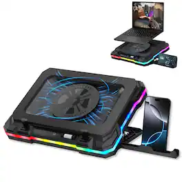 HongFei - Gaming Laptop Cooling Pad with USB Hub - Boost Performance, Stay Comfortable - RGB Cooler Stand, Adjustable Height - Black