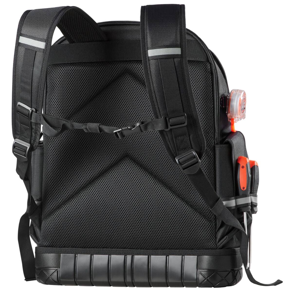 Alt View 5. HTUTWOO - Tool Backpack - 64 Pockets Tear-resistant Jobsite Backpack for Electrician, Heavy Duty Tool Storage, Durable Work Bag - Black+Orange.