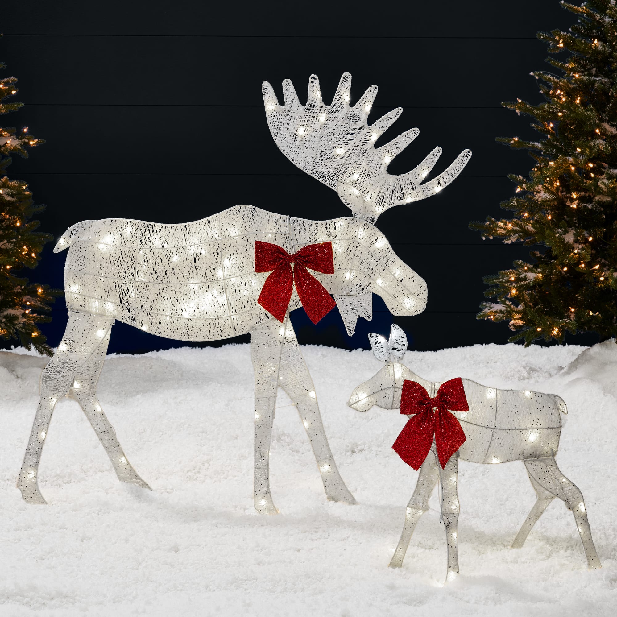 Front. Best Choice Products - Best Choice Products 4ft 2-Piece Lighted 2D Christmas Moose Set Outdoor Decor w/ 125 LED Lights, Stakes - White - White.