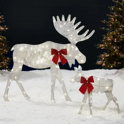 Front. Best Choice Products - Best Choice Products 4ft 2-Piece Lighted 2D Christmas Moose Set Outdoor Decor w/ 125 LED Lights, Stakes - White - White.