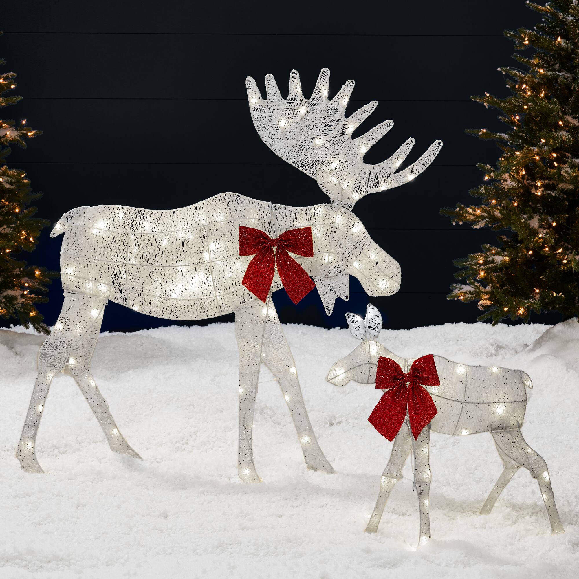 Best Choice Products - 4ft 2-Piece Lighted 2D Christmas Moose Set Outdoor Decor w/ 125 LED Lights, Stakes - White