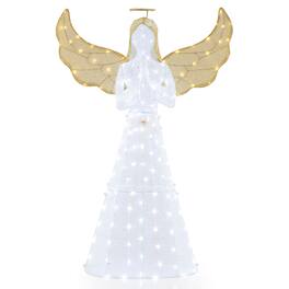 Gymax - 5 ft Festive Pre-Lit Angel w/ Halo Wings & 150 LED Lights Zip Ties Ground Stakes - White
