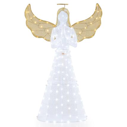 Front. Gymax - Gymax 5 ft Festive Pre-Lit Angel w/ Halo Wings & 150 LED Lights Zip Ties Ground Stakes - White.