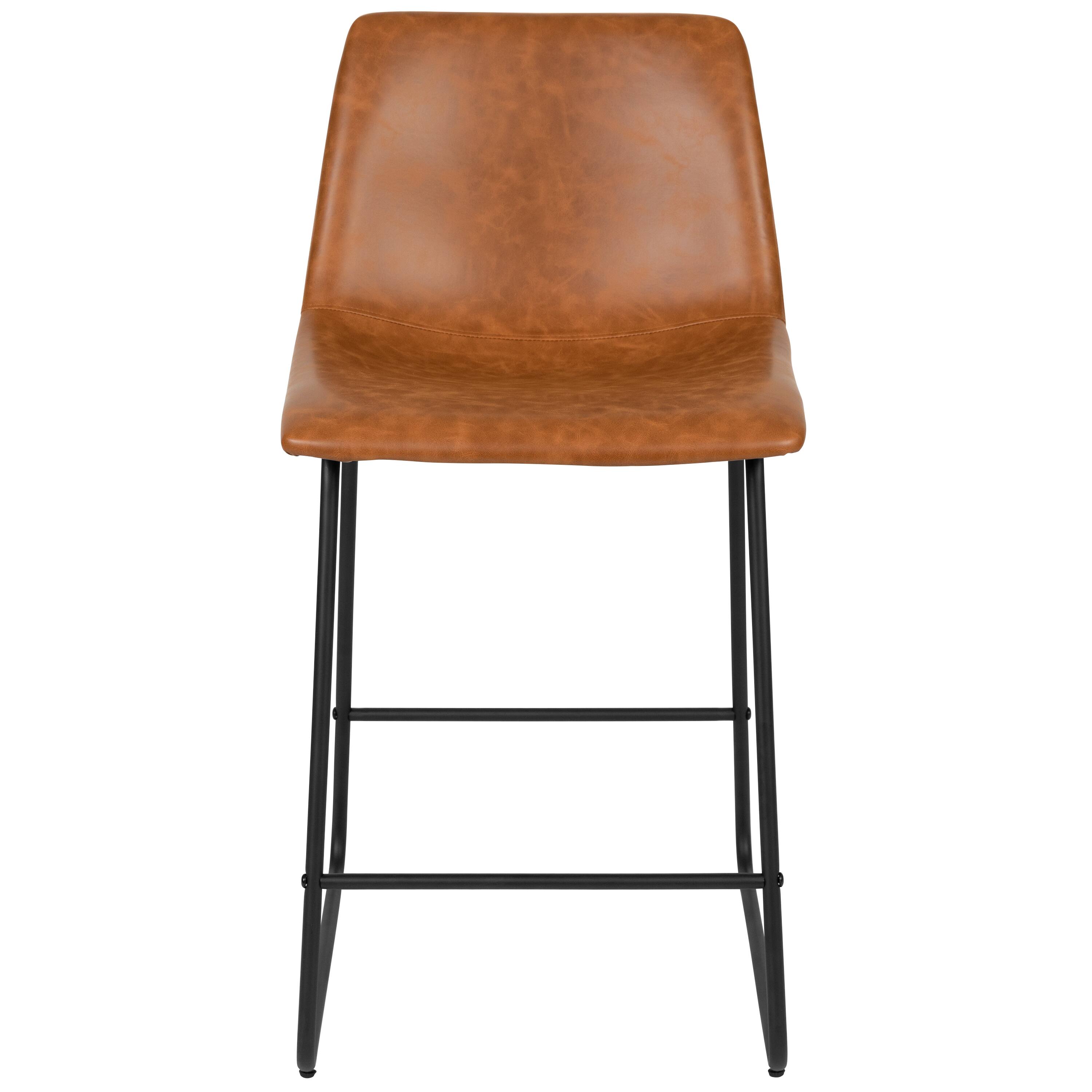 Alt View 8. Emma + Oliver - Set of 2 Kitchen Counter Height Stool - 24 Inch LeatherSoft Barstool - Light Brown.