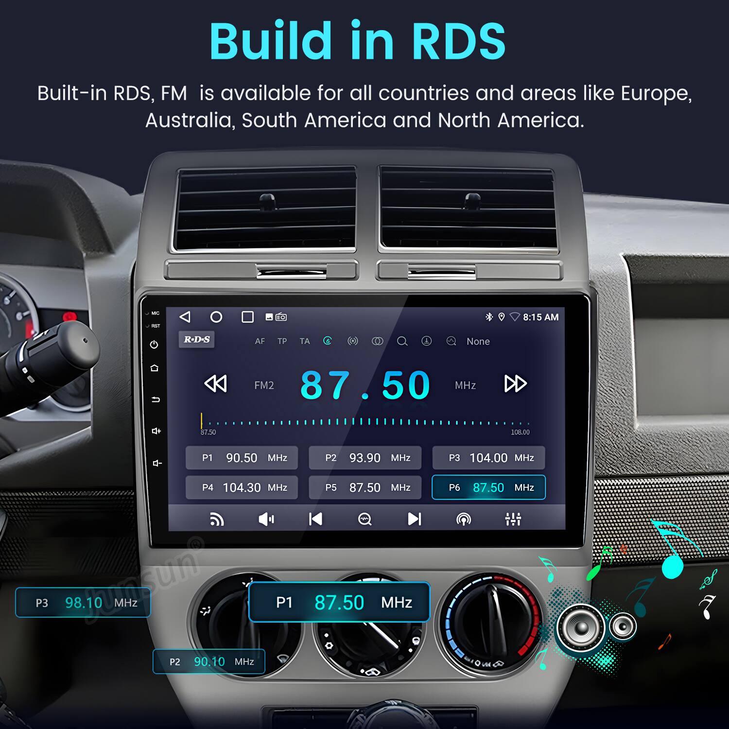 Build in RDS

Built-in RDS, FM is available for all countries and areas like Europe, Australia, South America and North America.