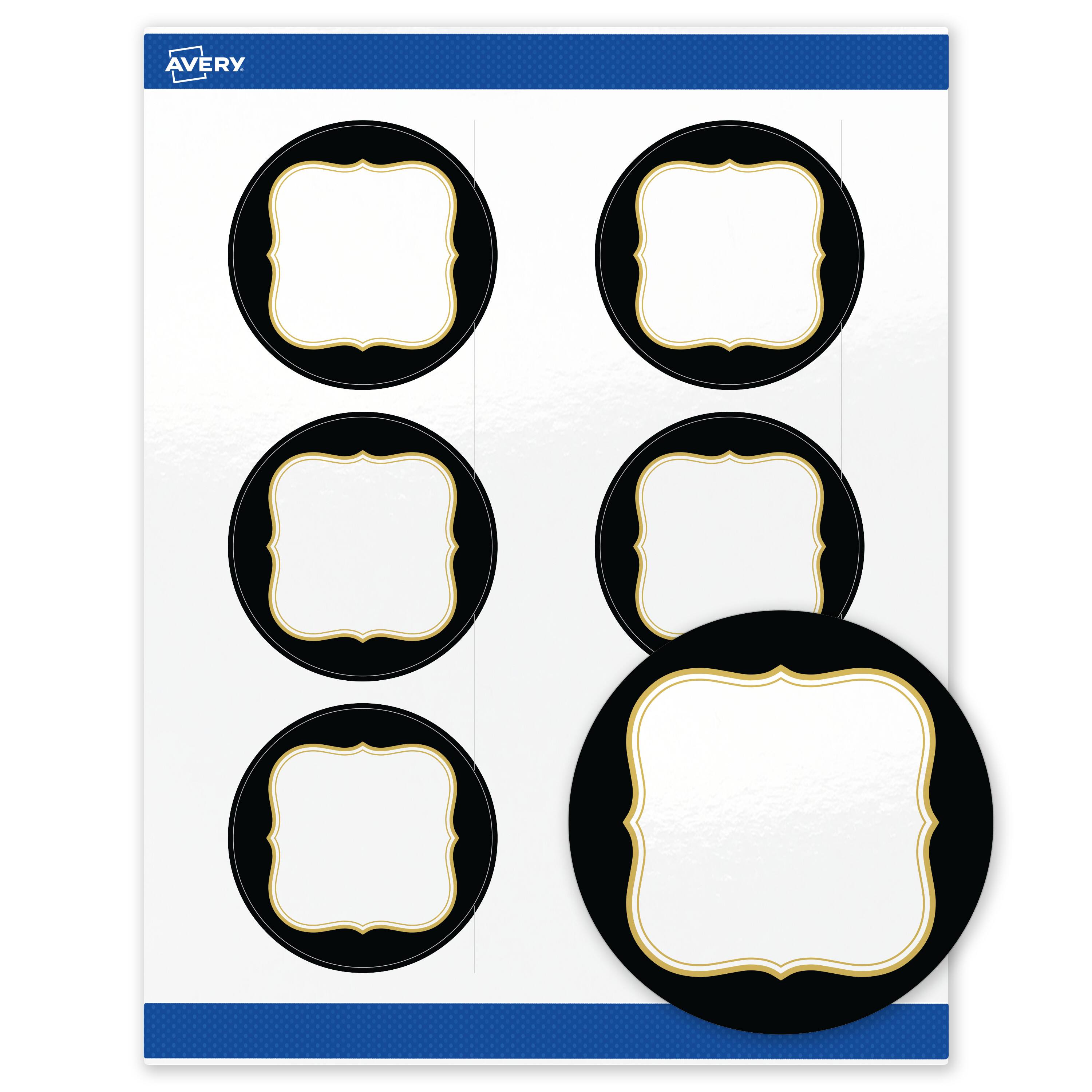 Front. Avery - Avery Labels, 3" Diameter, Glossy White, Black/Gold Flourish - White.