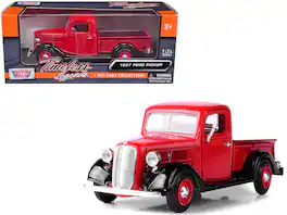 1937 Ford Pickup Truck 1/24 Diecast Model Car by Motormax - Red and Black