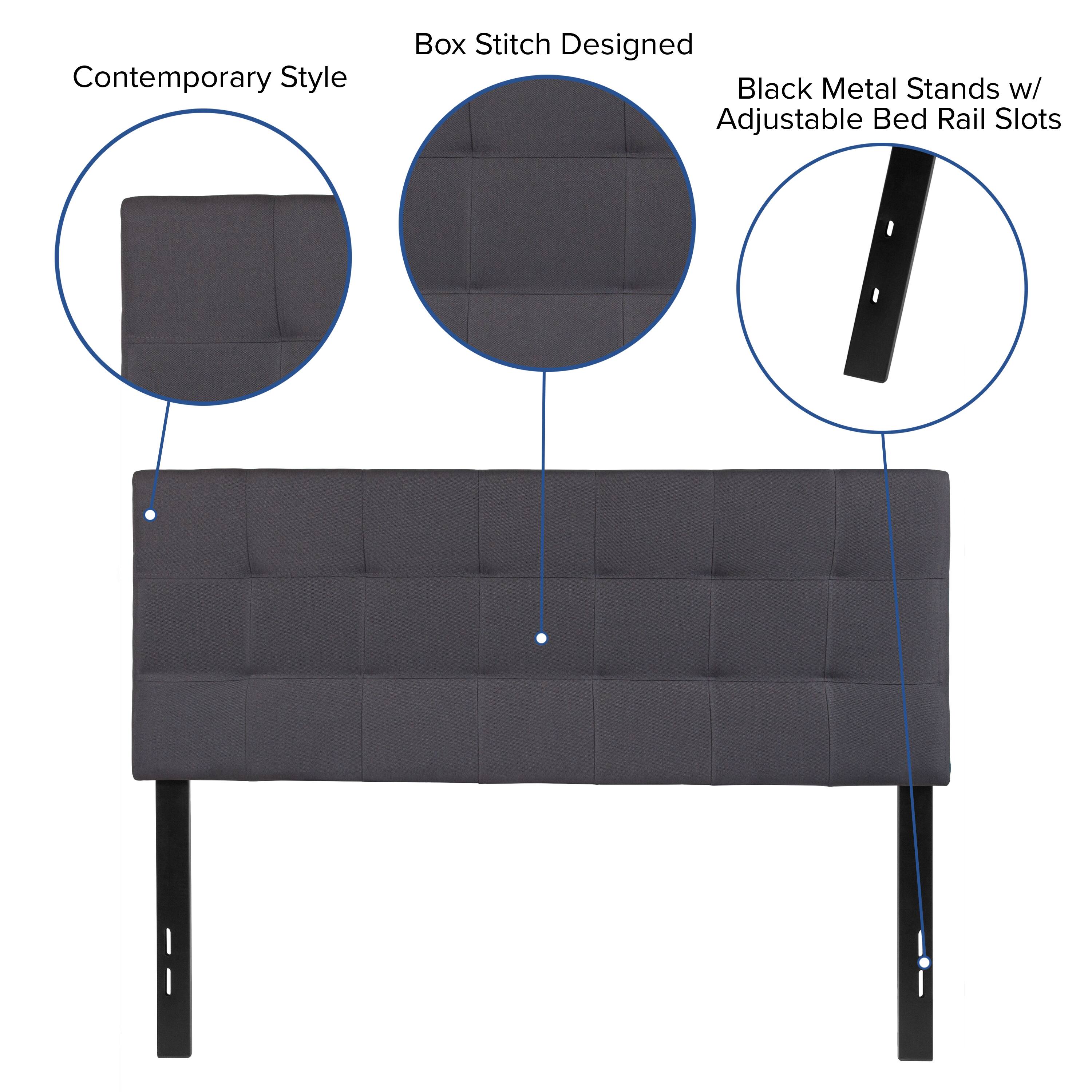 Contemporary Style Box Stitch Designed Black Metal Stands w/ Adjustable Bed Rail Slots
