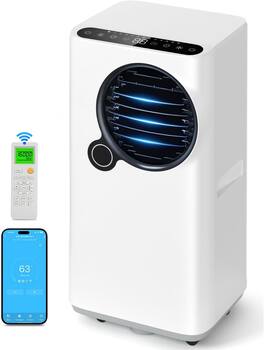 GlowWise - 16000 BTU Portable Air Conditioner, Smart Room AC with Cooling/Dehumidifier/Fan, Auto Oscillation & 24-Hour Timed Remote - White Blue