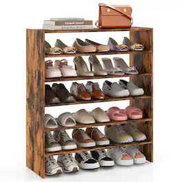 Costway - 3 PCS Stackable Shoe Rack 31-Inch Horizontal Organizer 2-tier StorageShelf - Rustic Brown