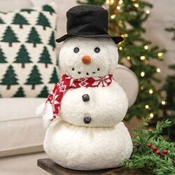 Angle. BreeBe - Stuffed Sherpa Snowman In Top Hat & Scarf - 15"H - White.