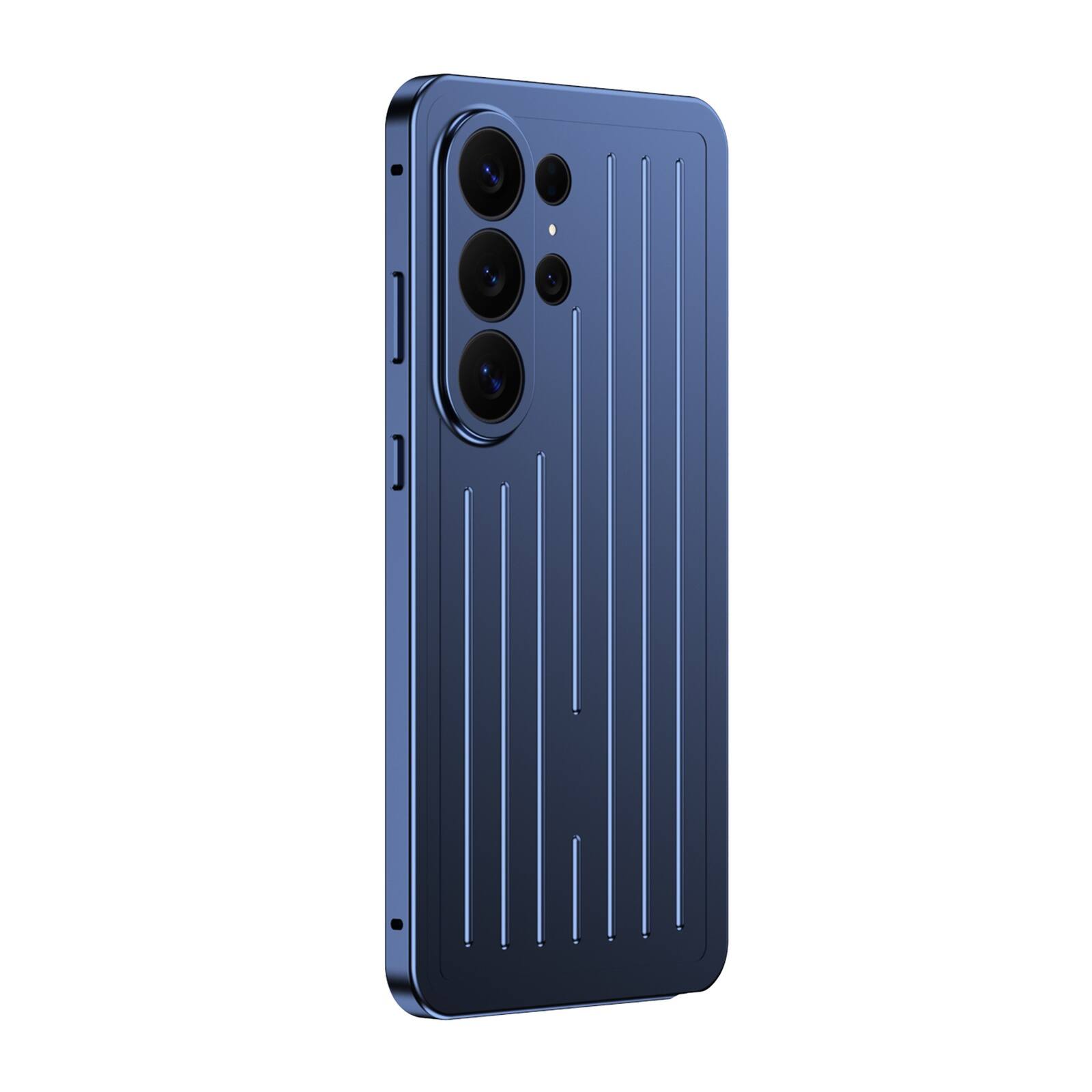 Angle. Dteck - Full Body Case for Samsung Galaxy S26 Ultra with Built-in Glass Screen Protector, Aluminum Alloy Bumper Rugged Cover - Blue.
