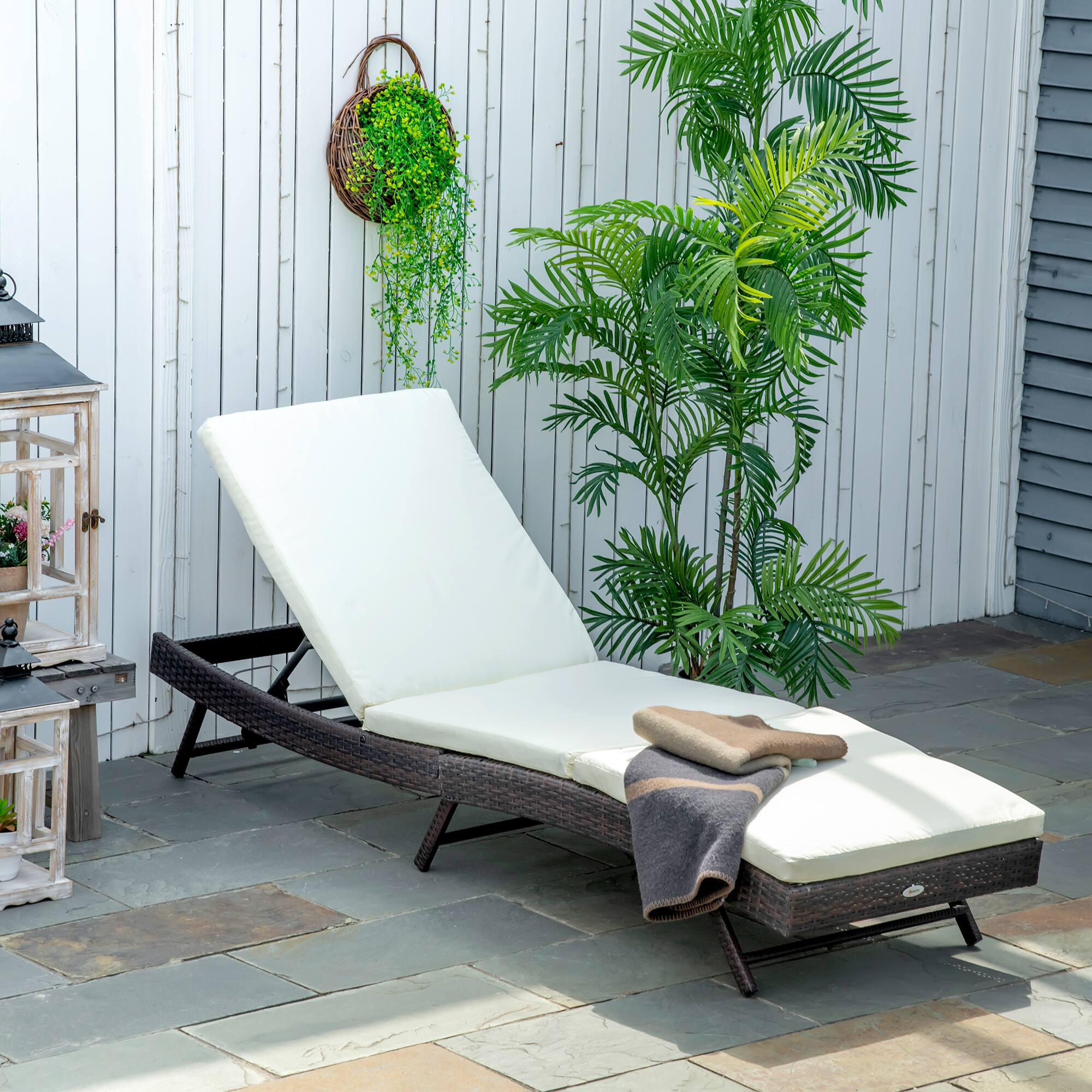 Alt View 1. Outsunny - Patio Chaise Lounge, Pool Chair with 5 Position Adjustable Backrest & Cushion, 78.75" x 24.75" x 35" - Cream White.