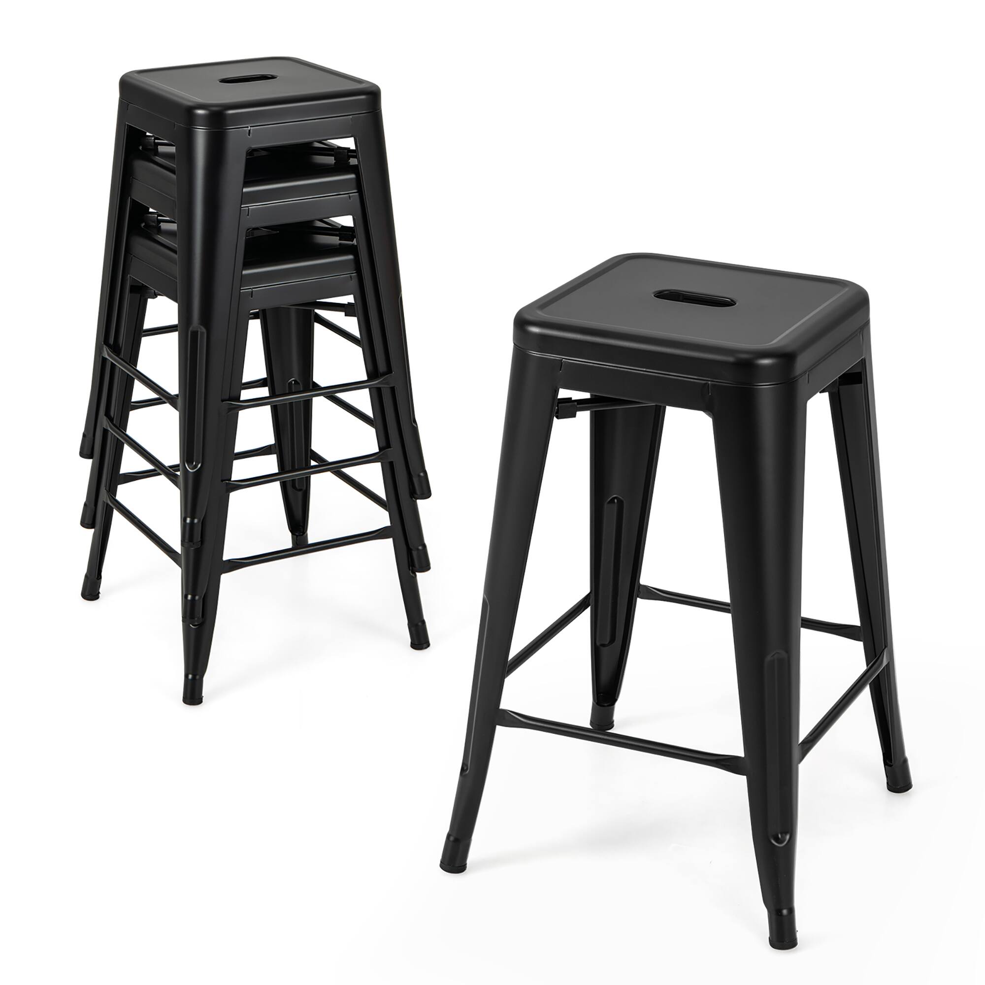 Alt View 9. Gymax - Gymax 24'' Metal Bar Stools Set of 4 w/ Square Seat Patio Bar Stools Home Kitchen Black - Black.