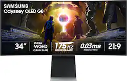 Samsung - 34" Odyssey OLED G8 Curved Ultra-WQHD 175Hz FreeSync Prem Pro and G-Sync Compatible Smart Glare Free Gaming Monitor - Silver - Front_Zoom