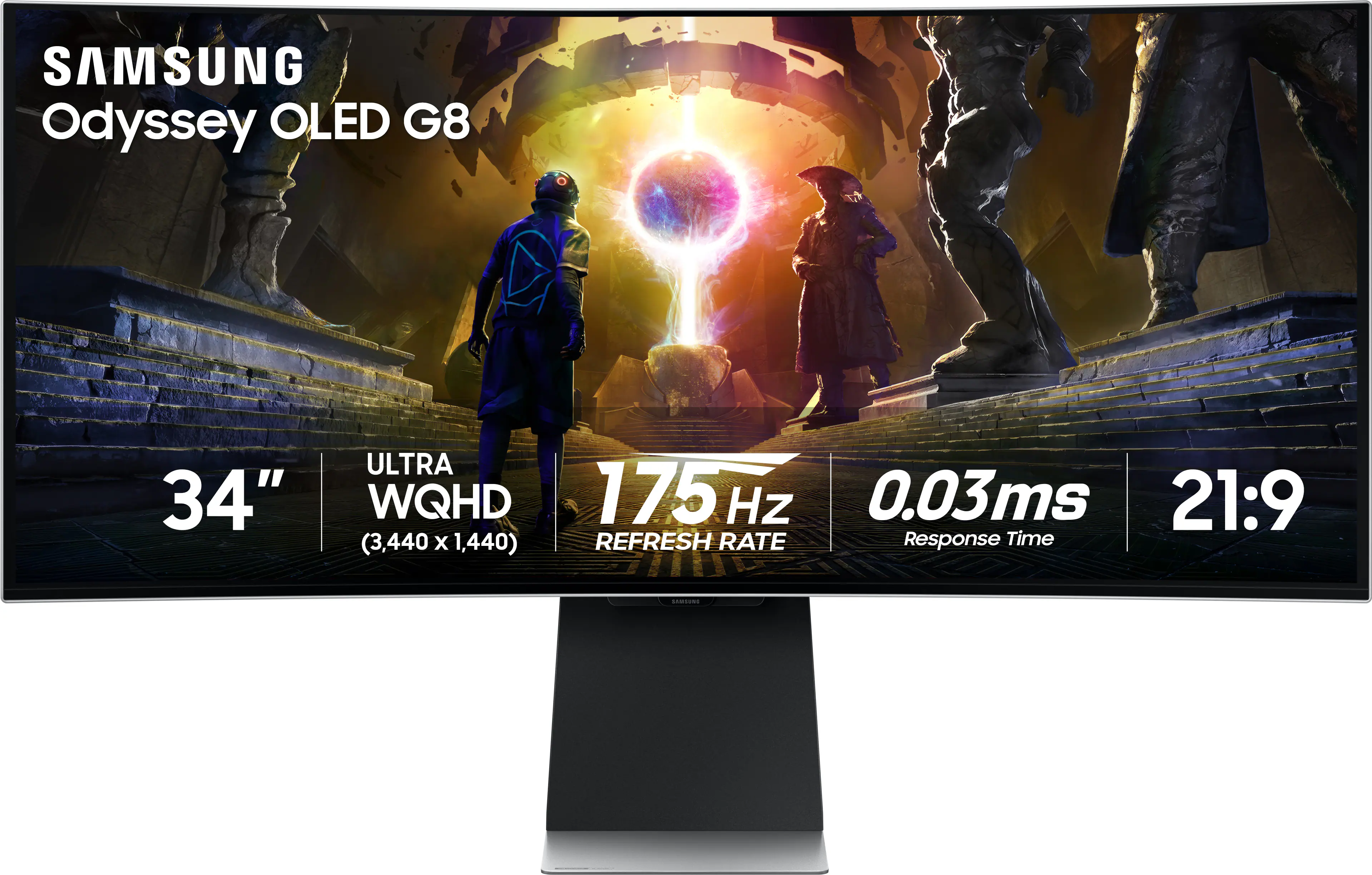 Samsung - 34" Odyssey OLED G8 Curved Ultra-WQHD 175Hz FreeSync Prem Pro and G-Sync Compatible Smart Glare Free Gaming Monitor - Silver