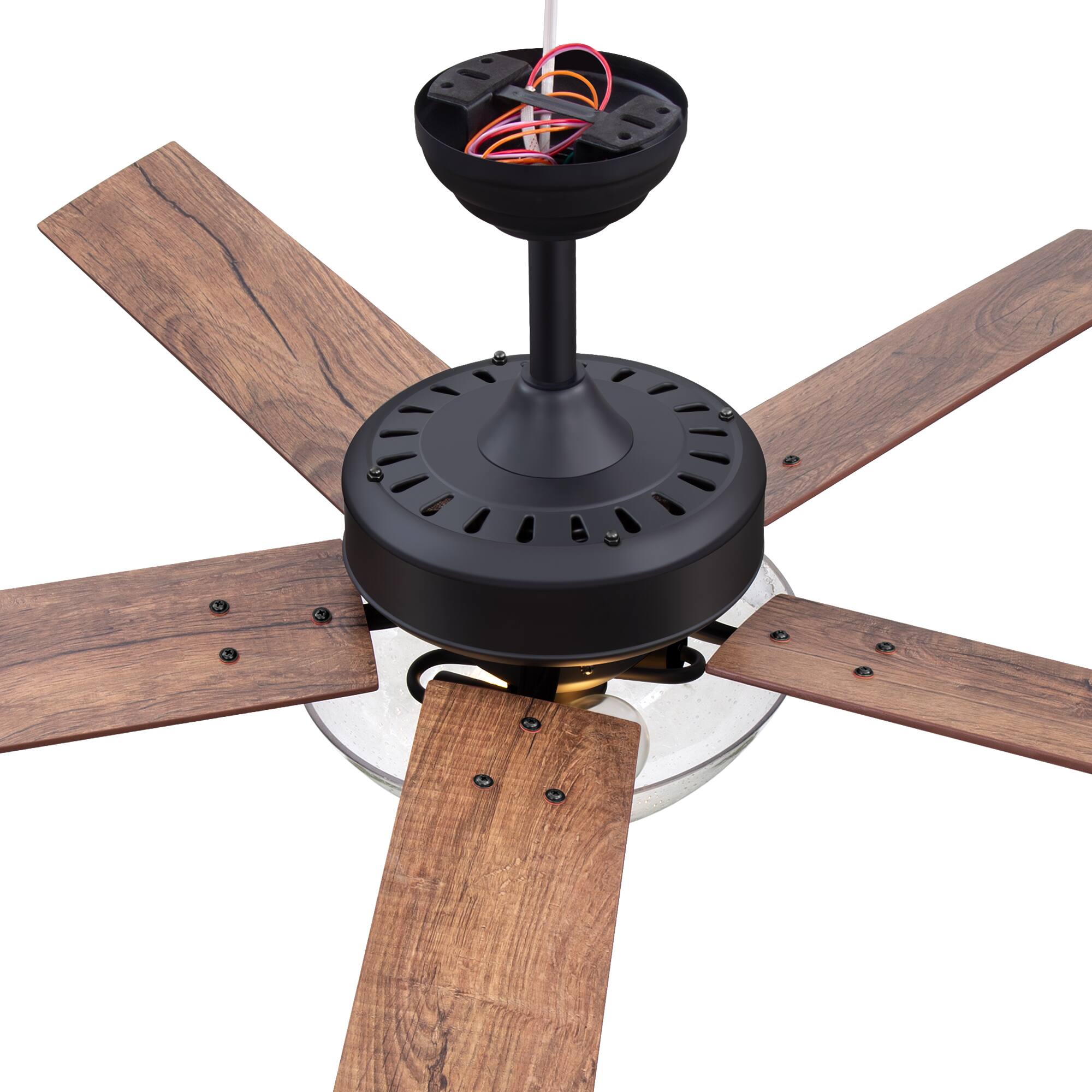 Alt View 7. Breezary - 52-In Traditional Ceiling Fan with Light Kit, 5 Plywood Blades, 6-Speed DC Motor, Remote Control with Timer - Matte Black and Deep and Light Wood Grain.