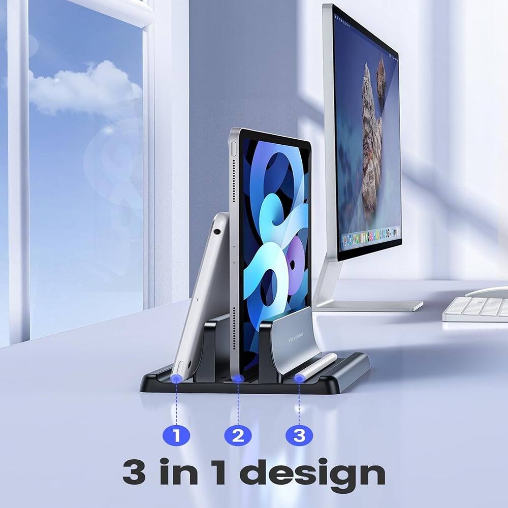 ACJPR - Vertical Laptop Stand, Adjustable Plastic Holder, Up to 17.3" - Black