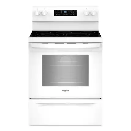 Front. Whirlpool - 5.3 Cu. Ft. Freestanding Electric Range with Air Cooking Technology, No Preheat Air Fry and Air Baking and Self Clean - White.