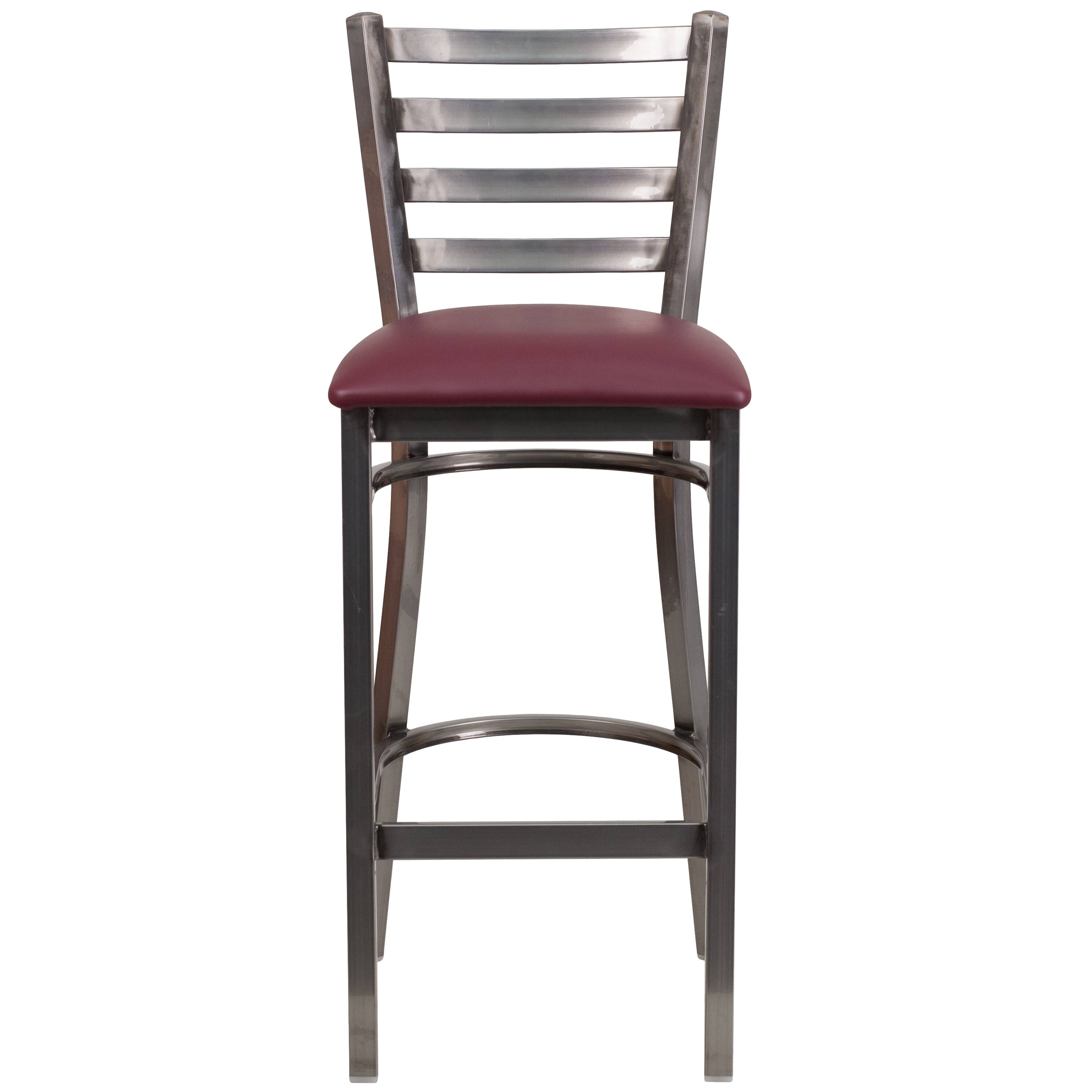 Alt View 6. Emma + Oliver - 2 Pack Clear Coated Ladder Back Metal Restaurant Barstool - Burgundy Vinyl Seat/Clear Coated Metal Frame.