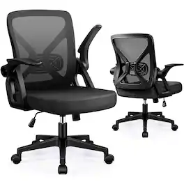 Brick Attic - Ergonomic Mesh Office Chair with Wheels and Lumbar Support Home Office Chair with Flip-up Armrests - Black