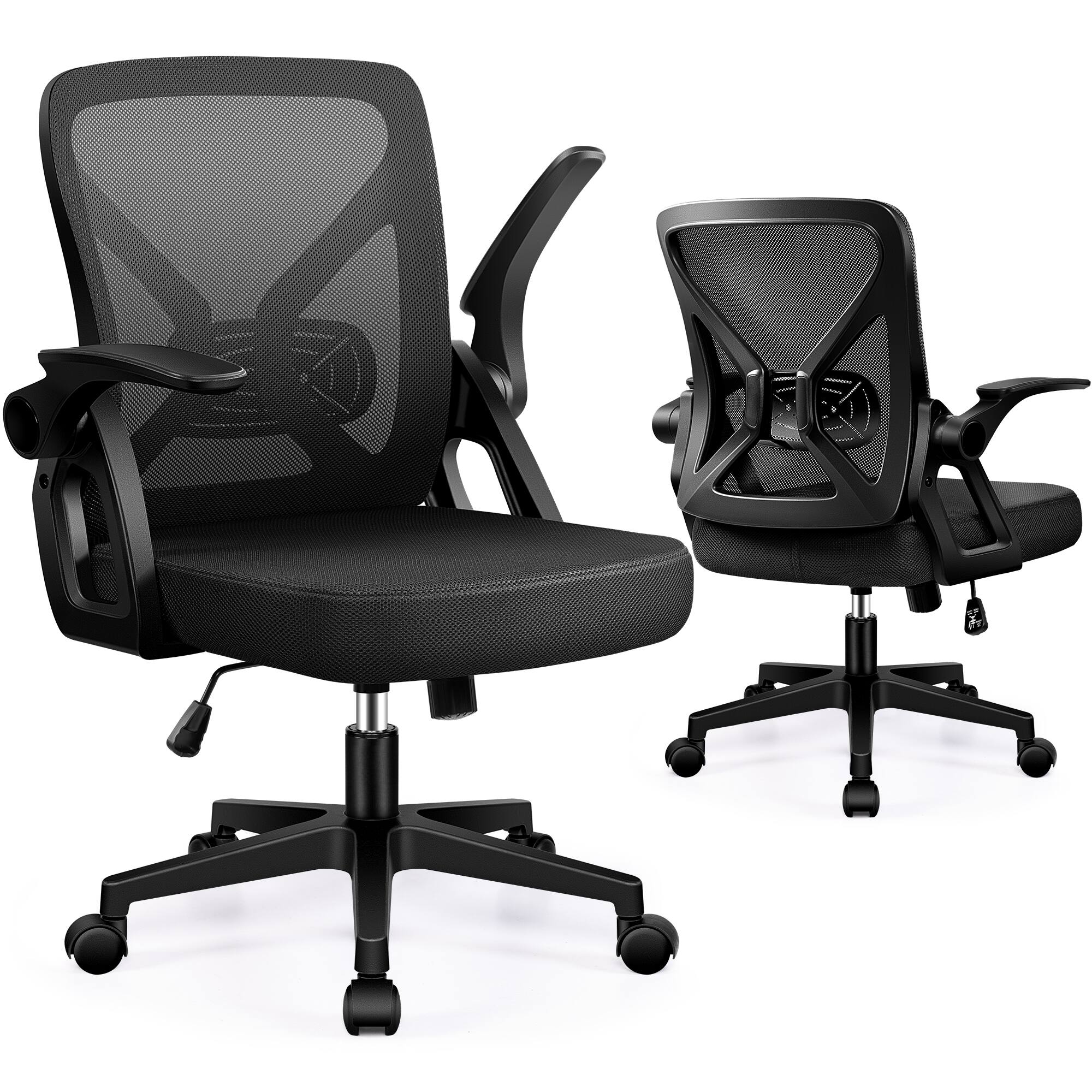 Front. Brick Attic - Ergonomic Mesh Office Chair with Wheels and Lumbar Support Home Office Chair with Flip-up Armrests - Black.