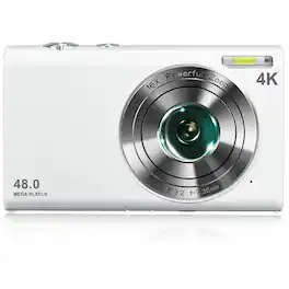 CAMKORY - 4K Compact Point-and-Shoot Digital Camera with 32GB Memory Card – Lightweight & Pocket-Sized - Moonlight White
