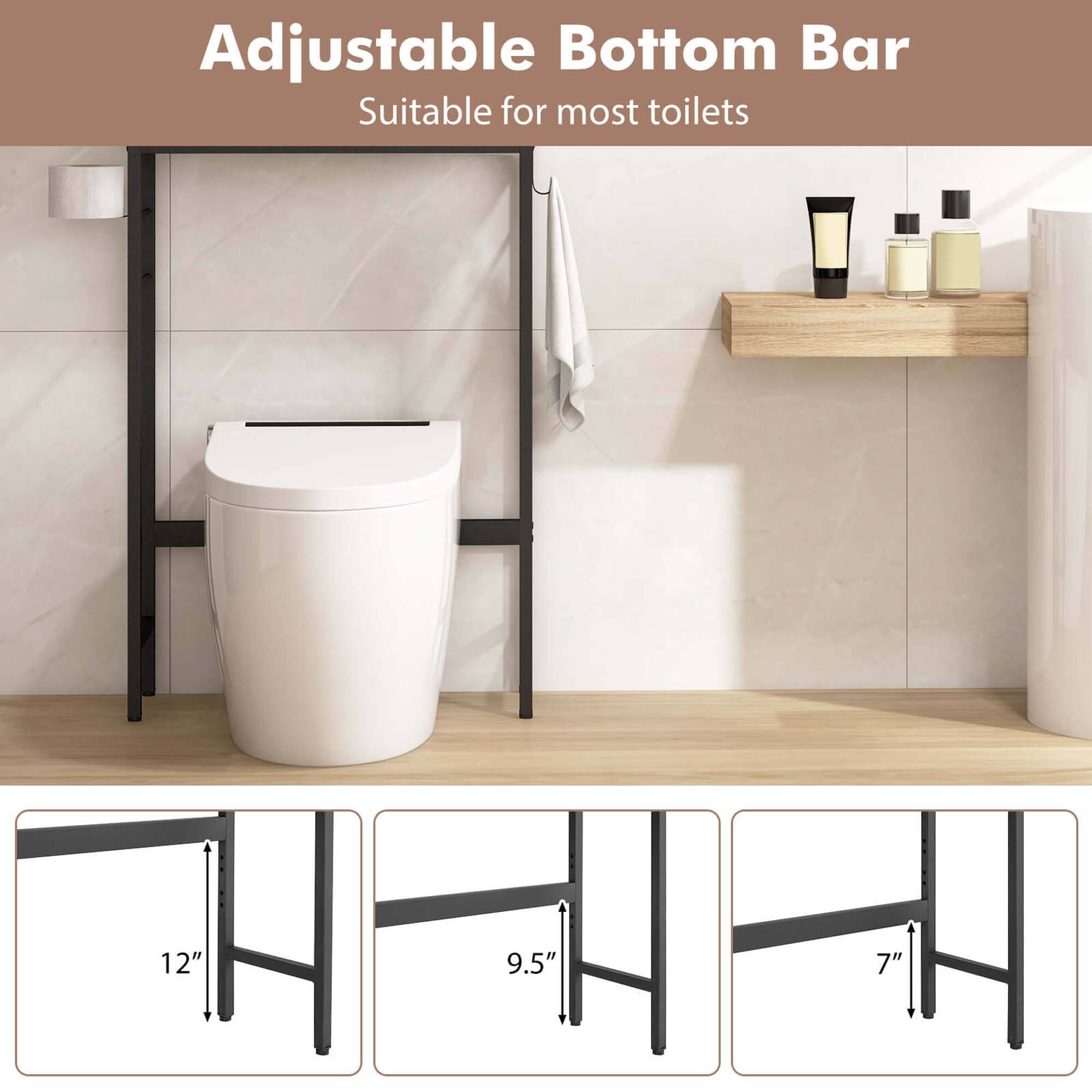 Adjustable Bottom Bar  
Suitable for most toilets  

12"  
9.5"  
7"