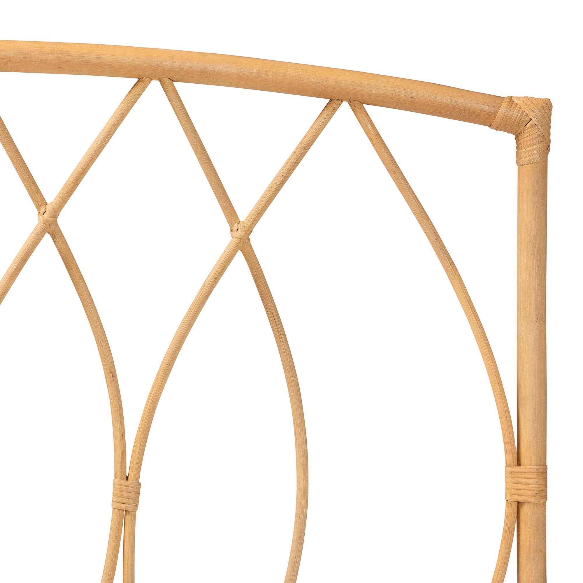 Left. bali & pari - Halia Modern Bohemian Rattan Queen Size Wall-mount Headboard - Natural Brown.