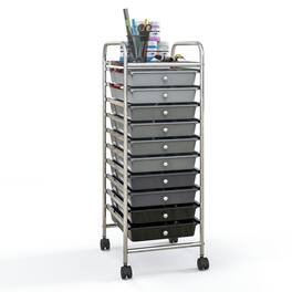 Pefilos - 10 Drawer Rolling Storage Cart Organizer with 4 Universal Casters-Gradient Craft Organizers and Storage - Gray